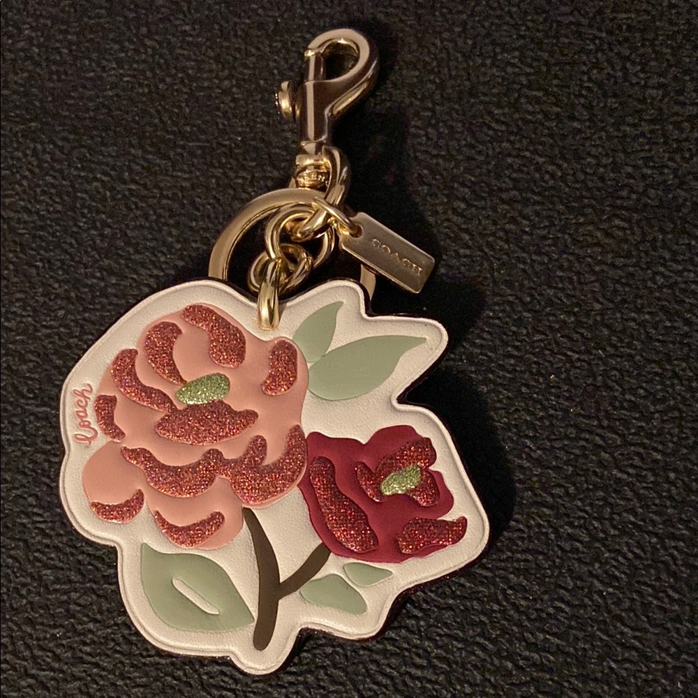 Coach Pink and Red Key & Card Holder Floral Design